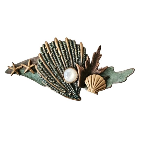 Silver Forest Seashells, MOP, Starfish Brooch Pin L577 - Picture 3 of 8